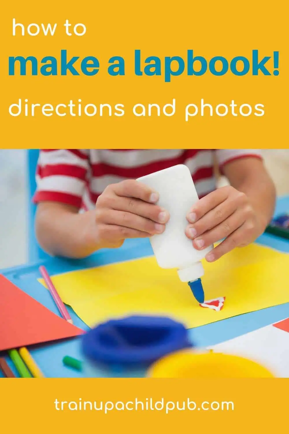 homeschooled boy making a lapbook