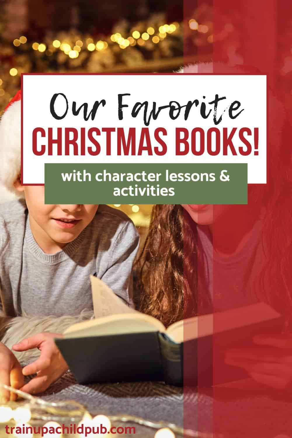 Mom and child reading favorite Christmas books together