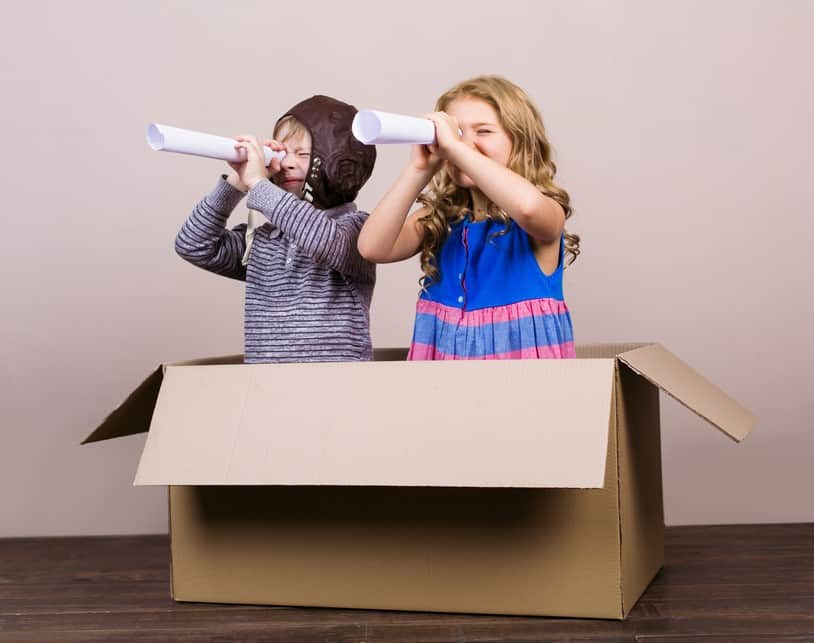 Homeschool siblings playing imaginary game together