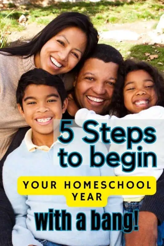 A happy homeschooling family are beginning their homeschool year.